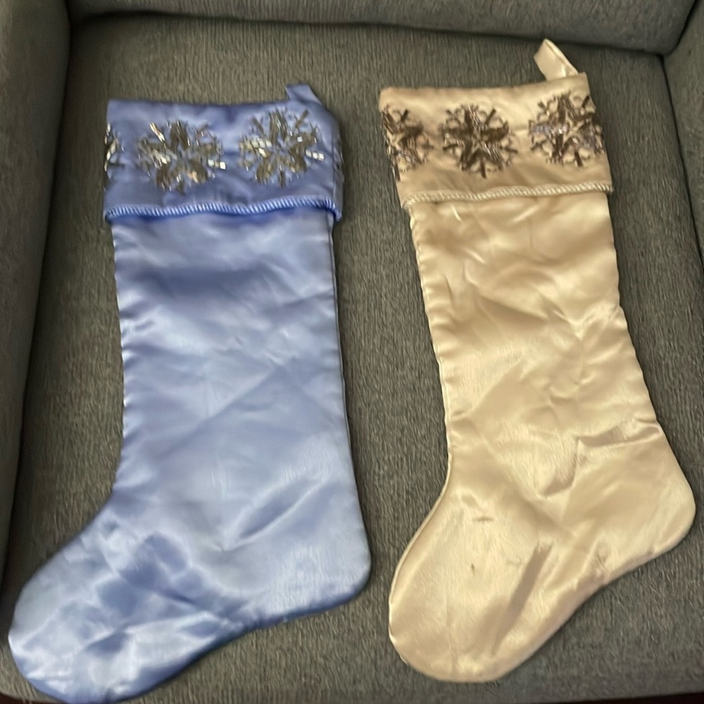 Chic Blue or Cream Satin Beaded Stockings Decor (Pick 1 only)